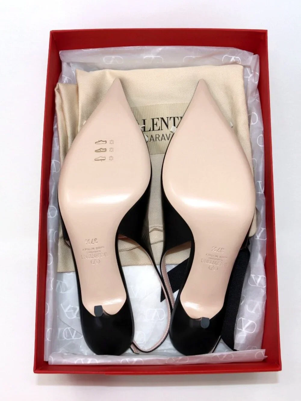 Valentino 37.5 NEW With Box Bepointy Slingback Pump Black & Ivory Patent Leather